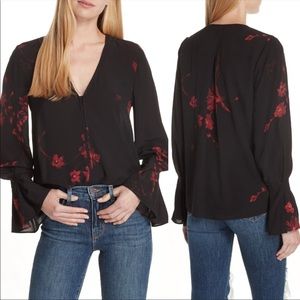 Joie Latacia Caviar Floral Black Blouse Size M